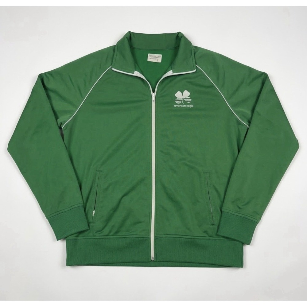 American Eagle Track Jacket Men's Large Green zip Irish Shamrock Clover Y2K
